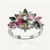 gems ballet natural multicolor tourmaline flower ring real 925 sterling silver gemstone rings for women fine jewelry