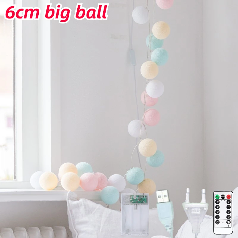 

Светодиодная гирлянда с хлопковыми шариками, уличная лампа-лента для спальни, сада, дома, вечерние НКИ, свадьбы, Хэллоуина, 6 см