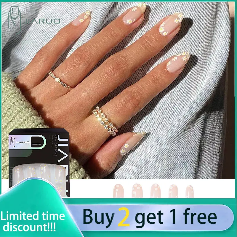 

JIARUO 24 шт./коробка нажимайте на короткие ногти для наращивания небольшие свежие и элегантные миндальные ногти Y2k накладные ногти полное покр...