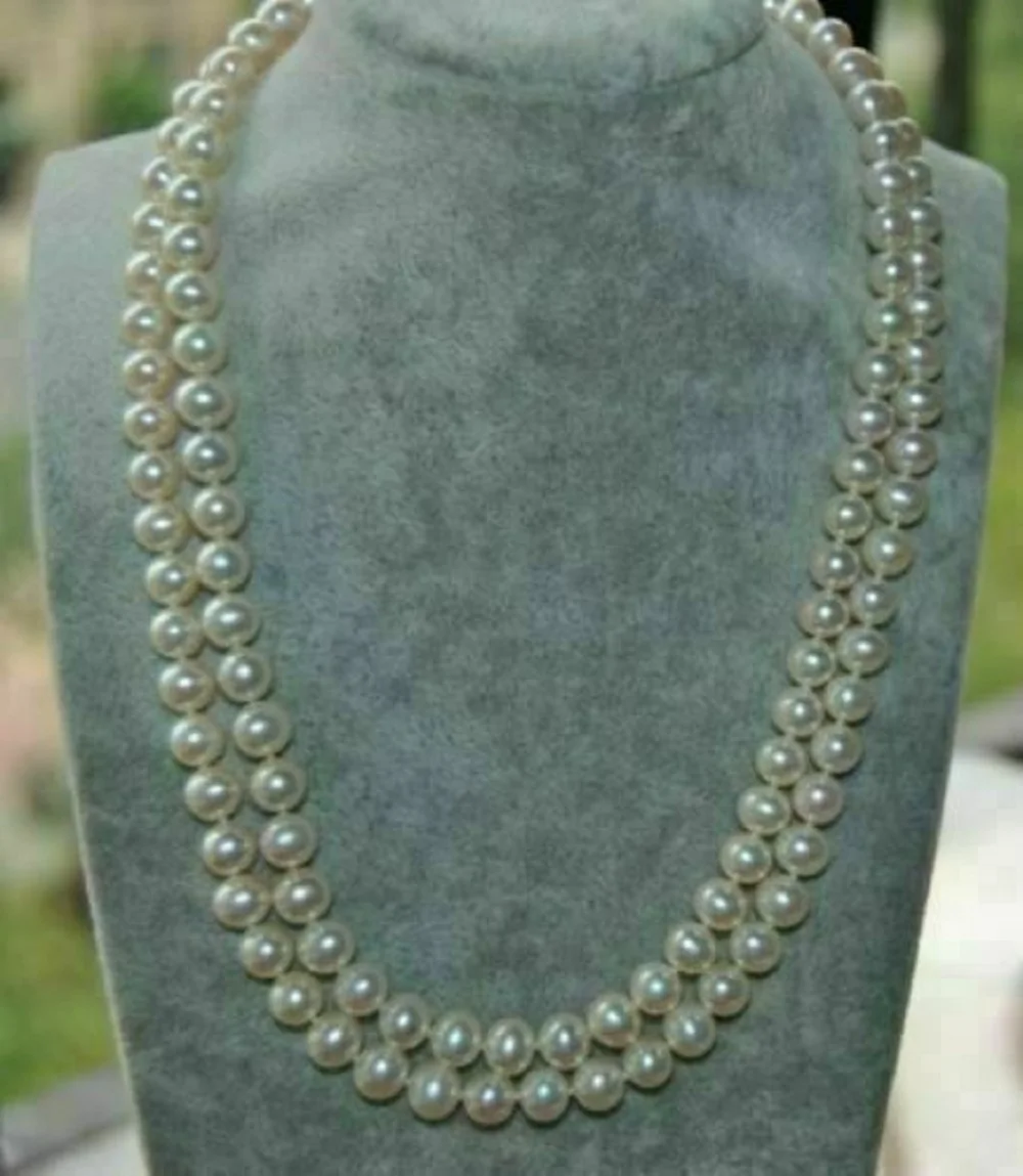 2-рядное идеальное ожерелье из белого жемчуга Акойя AAAA 6-7 мм с пряжкой 14-каратного