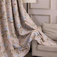 pastoral style curtains for living dining room bedroom flower single sided light printing black silk shading cloth shade