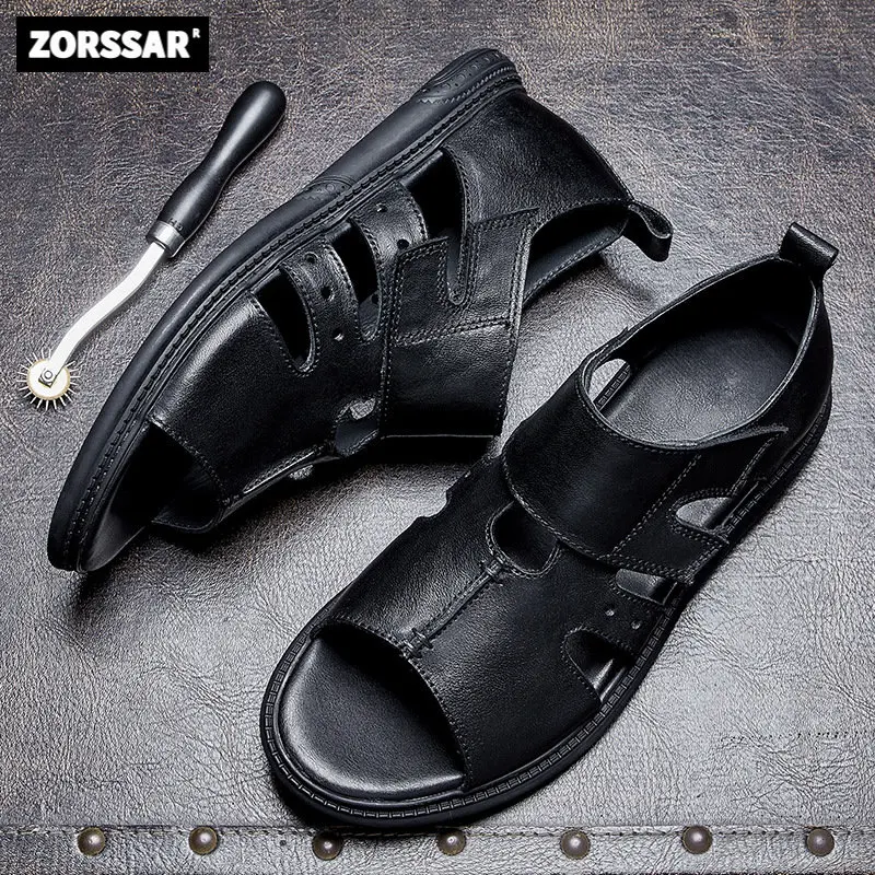 

Italian handmade men Roman sandals Open toe Outdoor genuine leather men's beach shoes Punk-style gladiator shoes Men's footwear