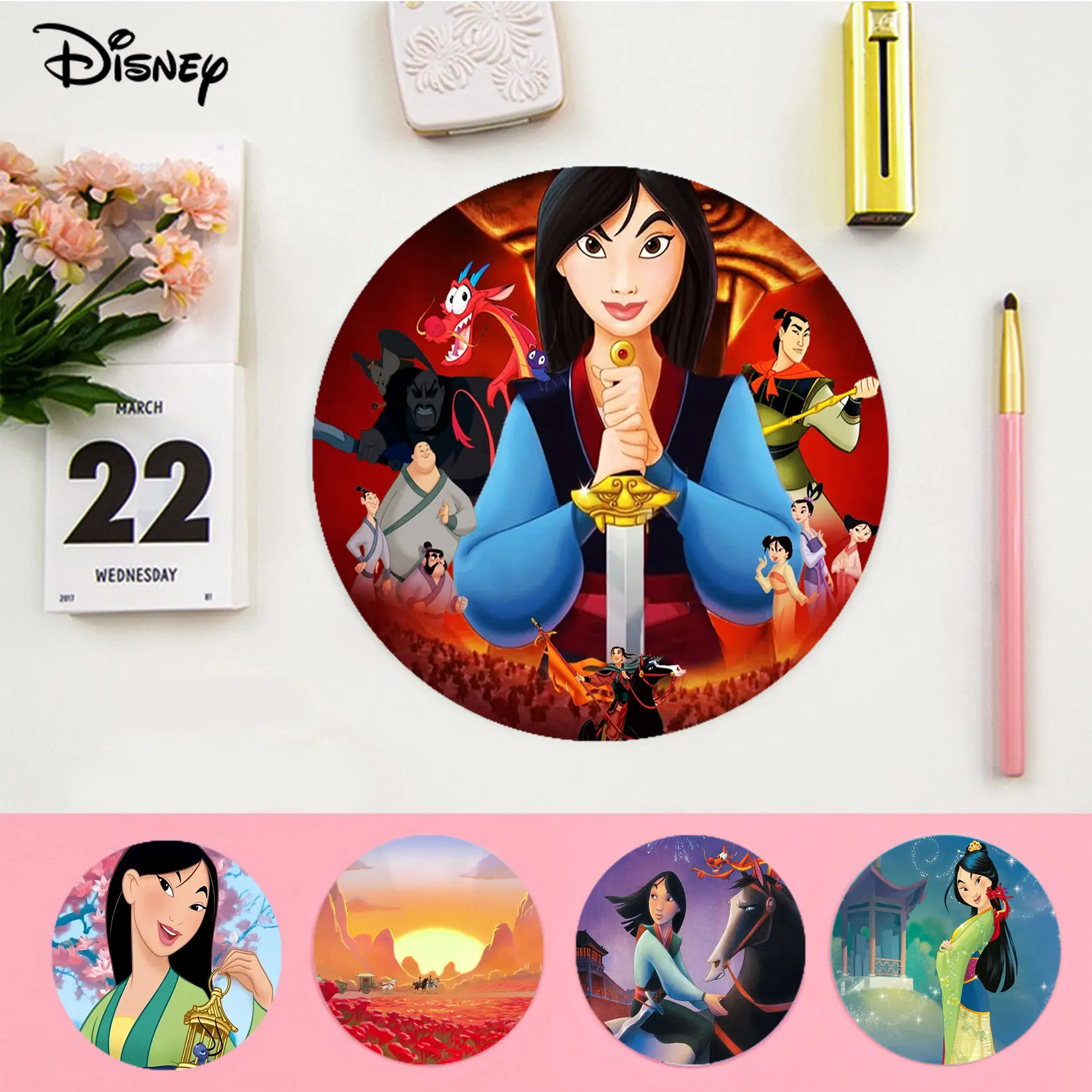 

Disney Princess Mulan Mousepad INS Tide Round Office Thickened Writing Pad Non-slip Cushion Mouse Pad For PC Computer Table