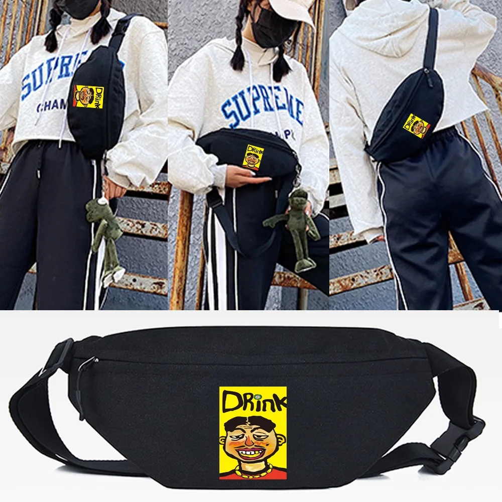 

Waist Bag Canvas Chest Pack Fashion Drink Print New Street Money Banana Phone Bag Bum Bag Women Men Crossbody Shoulder Waist Bag