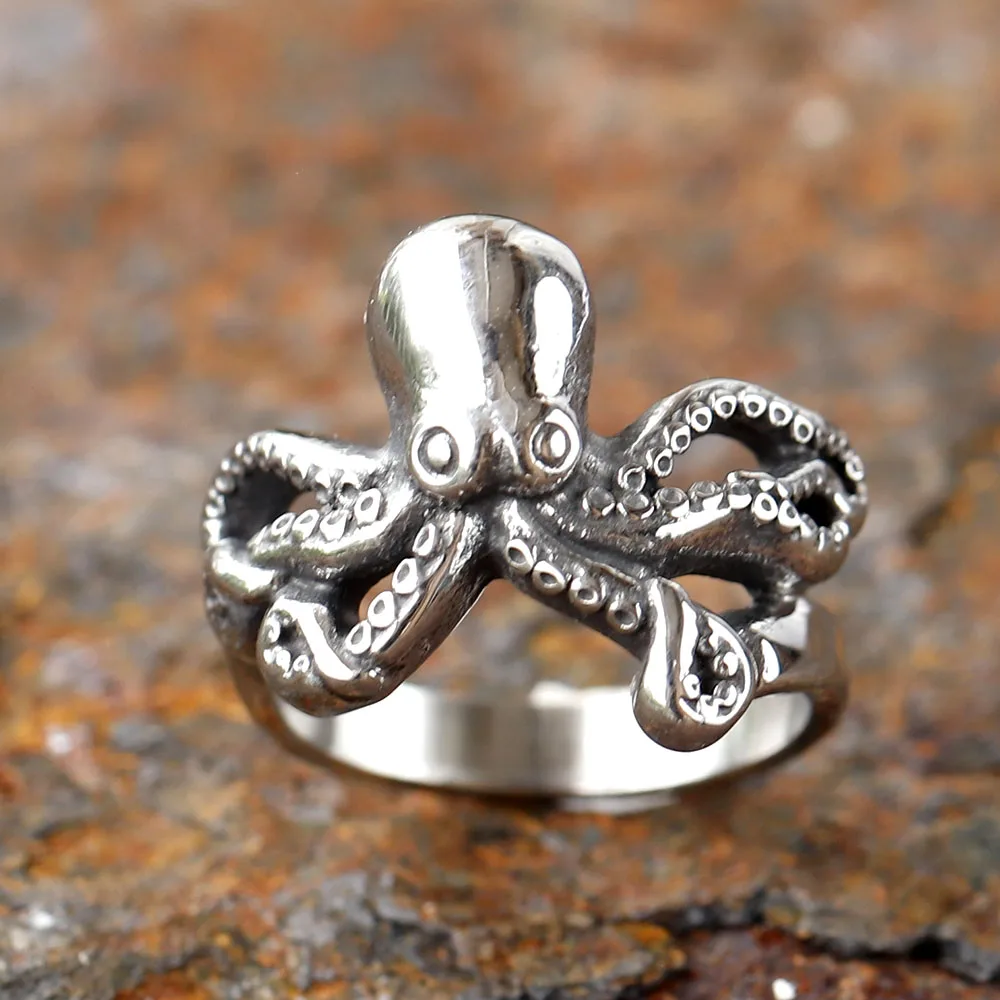 Новинка кольцо-осьминог из нержавеющей стали 316L в винтажном стиле с узорами