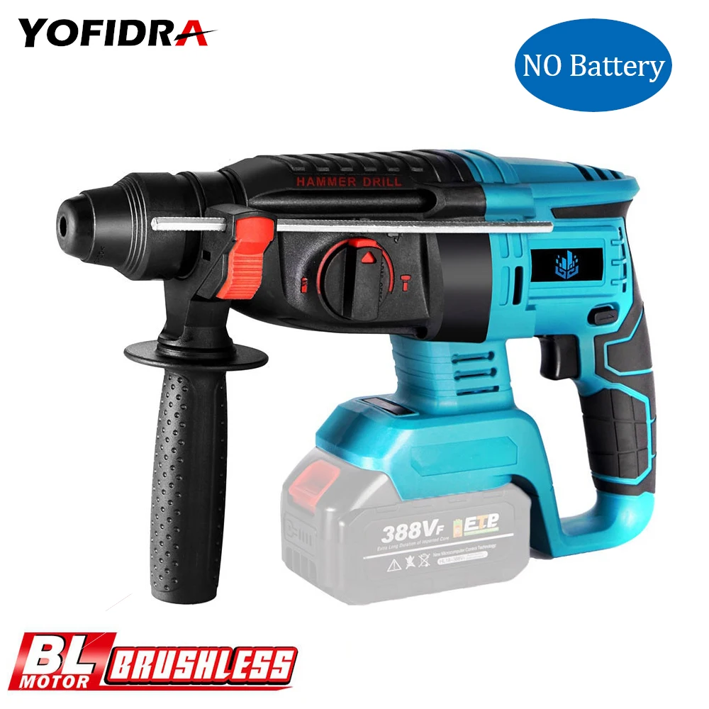 18V Brushless Electric Hammer 1000rpm 4 Functions Rotary Electric Impact Drill For 18V Makita Battery 1830 1840 1850 1860