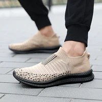 mens knitted sneakers mesh breathable casual shoes slip on walking shoes comfortable big size trainer shoes fashion sport shoes