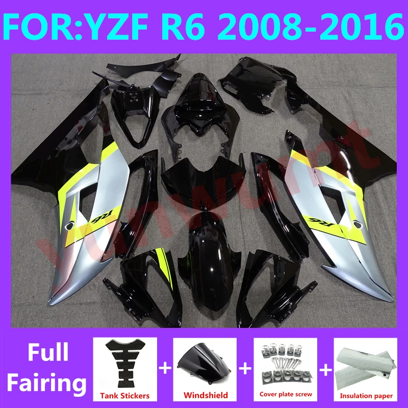 

Полный комплект обтекателей для мотоцикла, подходит для YZF R6 2008 2009 2010 2011 2012 2013 2014 2015 2016