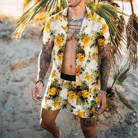 summer hawaii cardigan print sets men short sleeve shirt set shorts two piece clothing suits casual palm tree floral beach suit