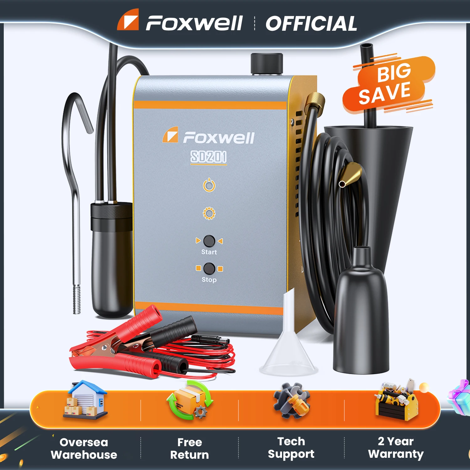 

FOXWELL SD201 Автомобильная дымовая машина Встроенный воздушный компрессор EVAP Вакуумный диагностический тестер выхлопной трубы Детектор утечки дыма