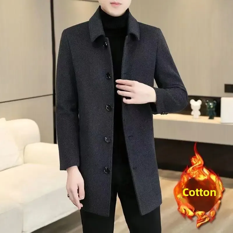 Новый стиль шерстяная куртка средней длины для мужчин однобортное осенне-зимнее