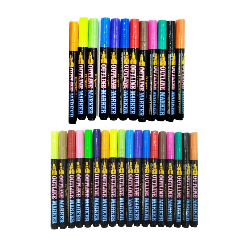 

Super Squiggles Outline Markers Pens Marker Set 12/18 Colors Non Toxic Ink Double Line Doodle Poster Card Coloring Kits