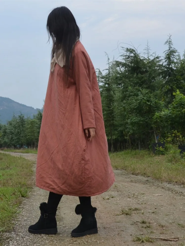 

YoYiKamomo Cotton Linen Women Parkas 2018 Winter Long Solid Color Cotton Padded Warm Clothing Women Long Coat