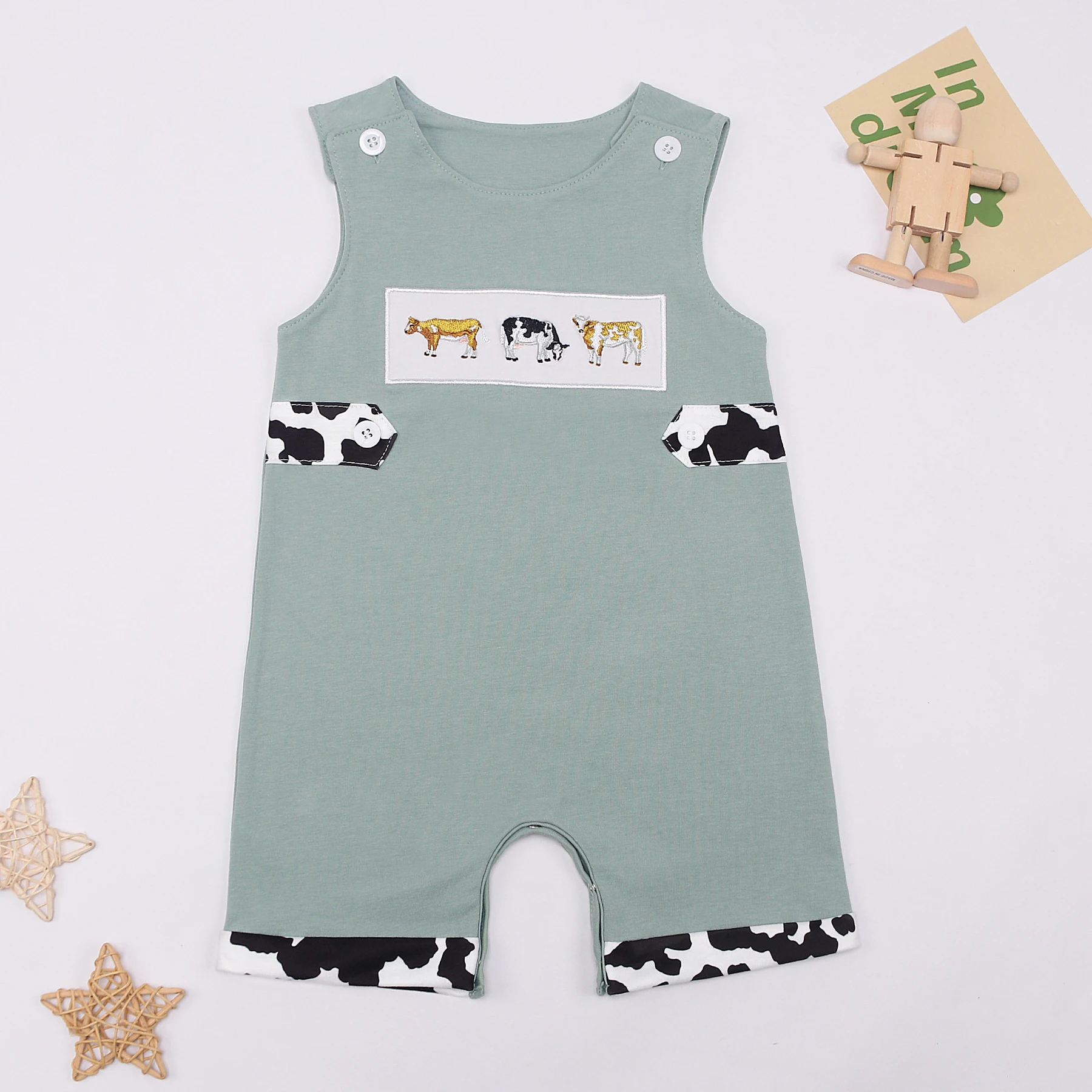 

New Born 0-3T Jumpsuit Baby Boy Clothes Cow Embroidery Bubble Infant Romper Kids Short Children's Bodysuit Casual Wear Outfit