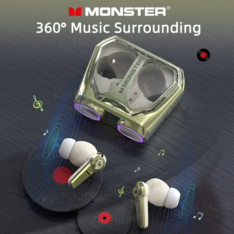 Monster XKT32 Беспроводные Bluetooth 5.4 Наушники TWS Игровые наушники Капсулы LED RGB Перекрытый