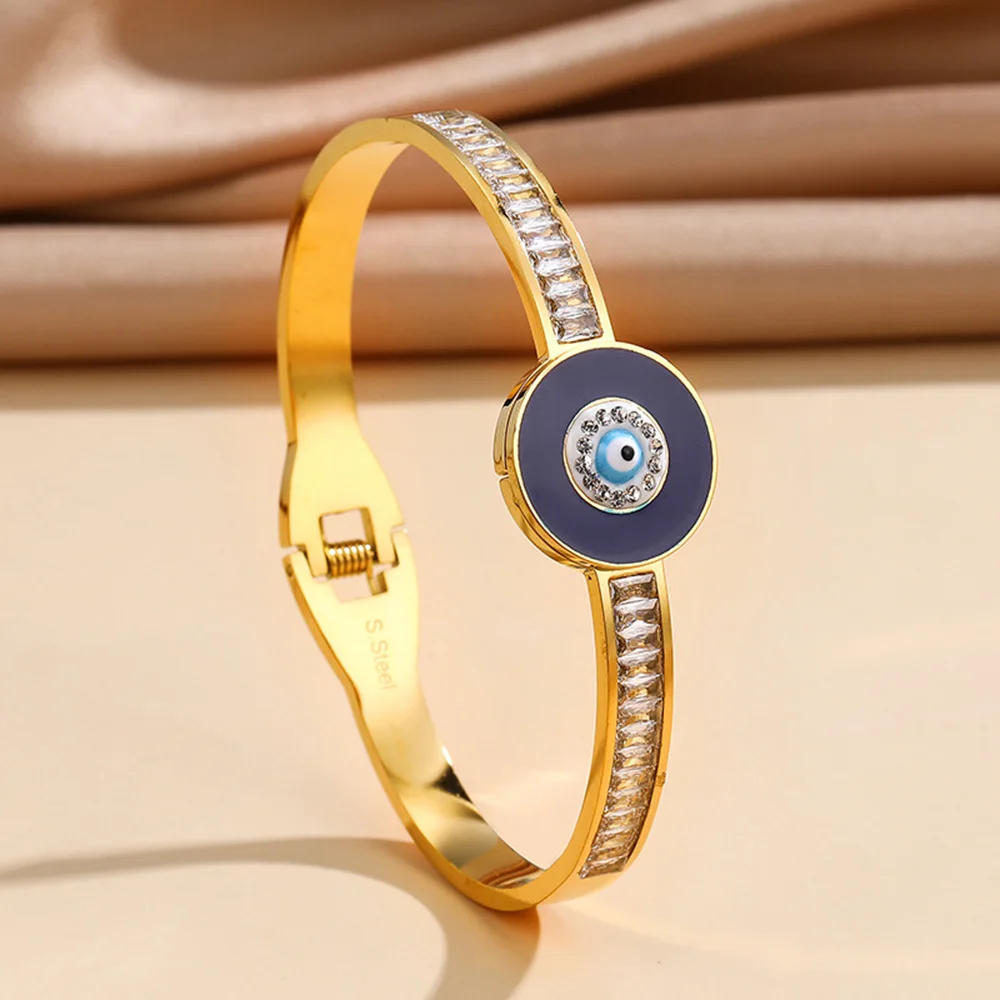 Женский браслет из нержавеющей стали с синими дисками и эмалью |