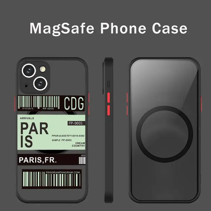 Label Air ticket-funda de teléfono Pari para iPhone, carcasa transparente mate, supermagnética, MagSafe, para viaje, Londres, 13, 12, 11, Mini Pro Max
