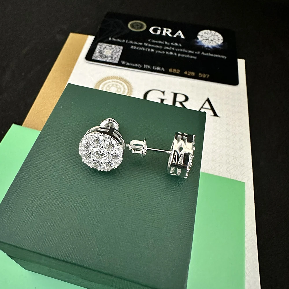 Big Diamond Moissanite Earrings for Women S925 Silver Iced Out Ear Studs Women Men High-End Jewelry Pass Tester Free Shipping