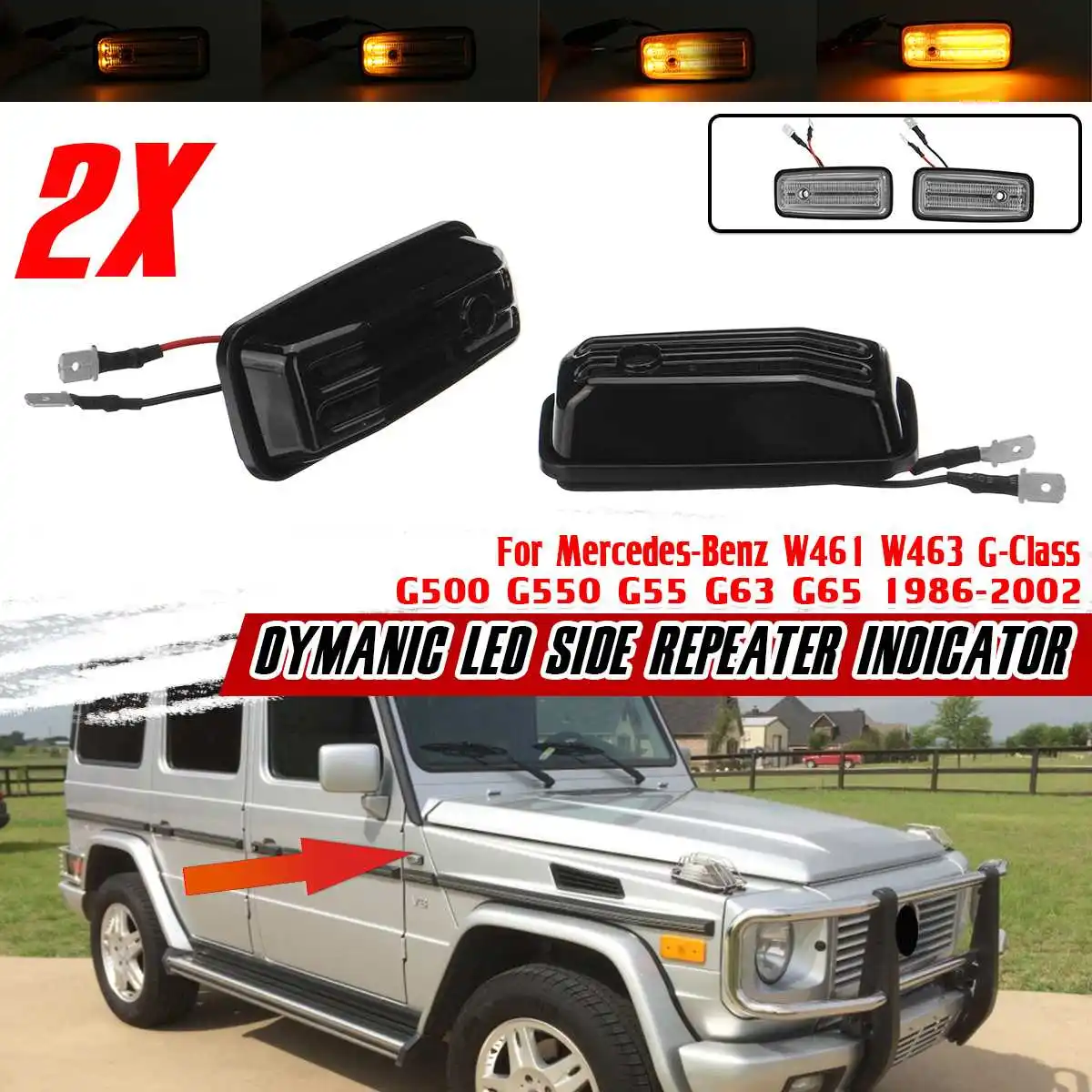 

2pcs LED Flowing Side Marker Repeater Light For Mercedes For Benz G Class W463 W461 G500 G550 G55 G63 G65 Turn Signal Light Lamp