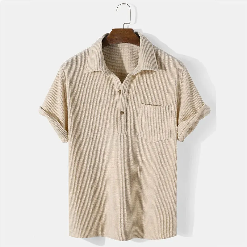 Mens Plaid Short Sleeve Shirts Casual Tops Loose Solid Color Lapel Comfort Shirts