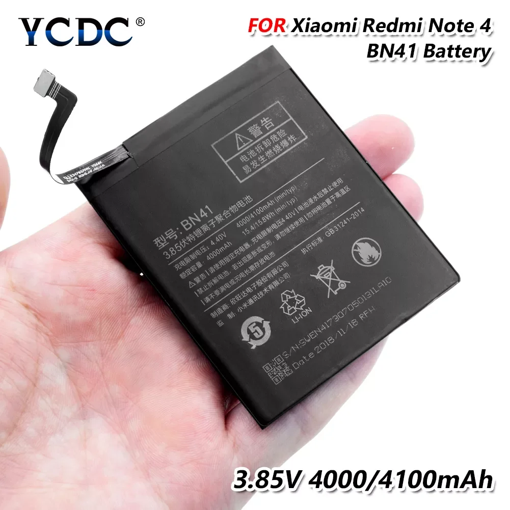 

NEW2023 High Performance Battery for Xiaomi Redmi Note 4 BN41 4100 mAh high quality rechargeable smartphone phone Battery