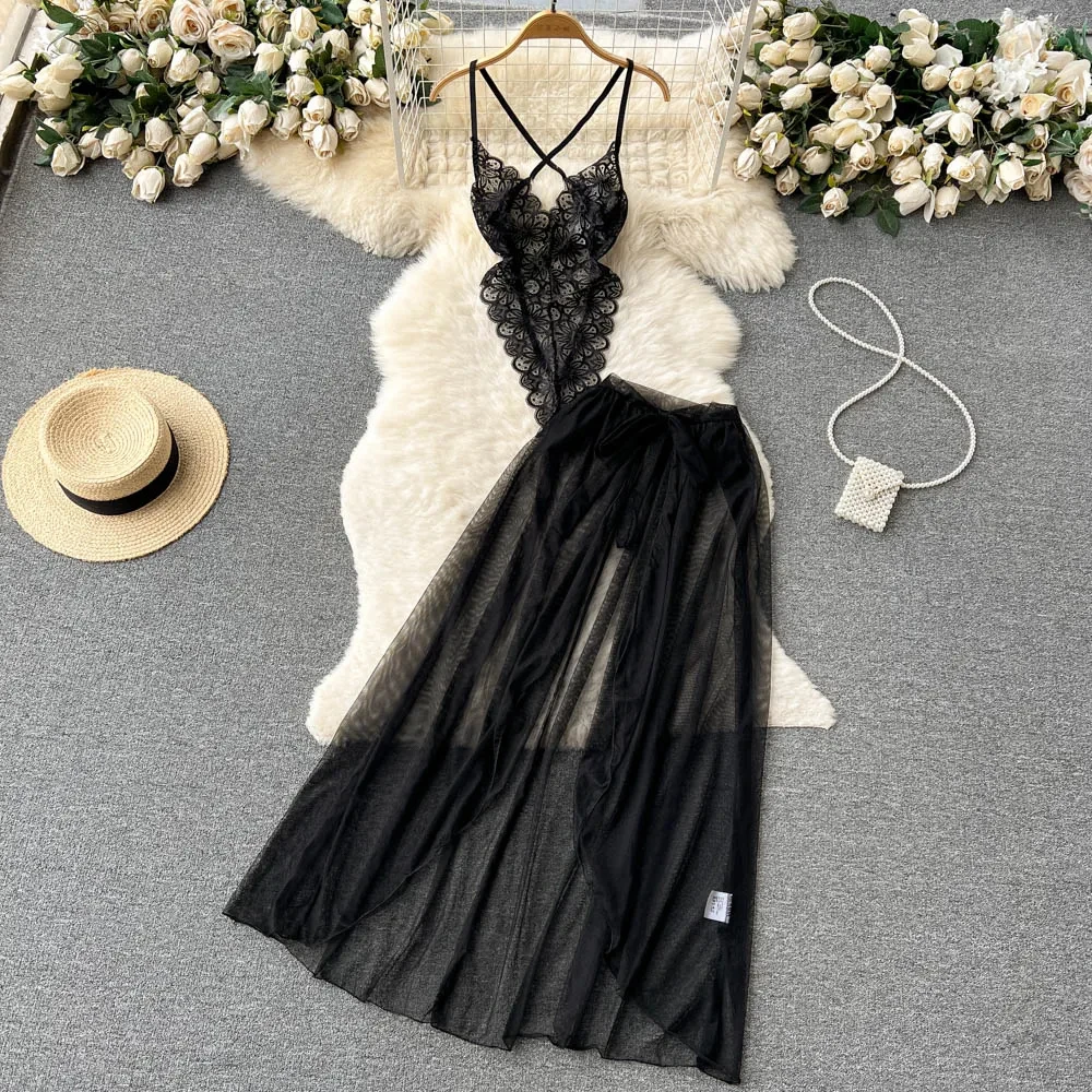 Женская прозрачная привлекательная длинная юбка разных цветов с V-образным