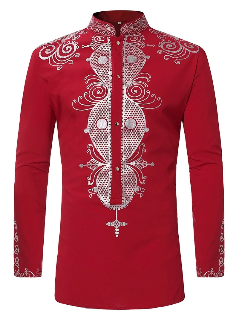 Muslim Black African Dashiki Men Muslim Shirts Print Shirts and Pants Spring Tops Dubai Male Streetwear Afrian Islamic Pakistan