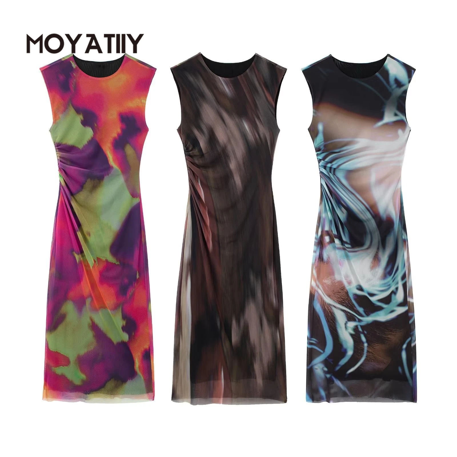 

Женское модное летнее платье MOYATIIY с цветочным принтом, пляжные шелковые платья без рукавов, женские вечерние платья