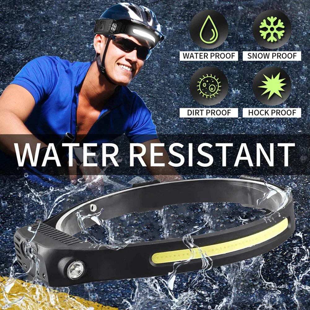 

LED Headlamp with Rear Caution Light Chargeable Wave Sensor Head Lamp Adjustable Focal Headlight for Hunting Camping Cycling