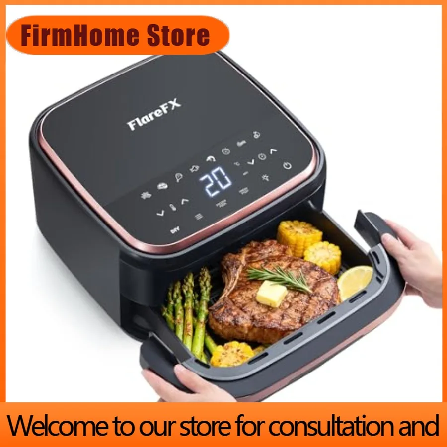 Фото Аэрофритюрница-печь для пиццы FirmHome Store 4.5QT с 11 предустановленными программами, двойным нагревом, 360-градусным воздушным потоком, антипригарным покрытием, смотровым окном и сенсорным дисплеем №1