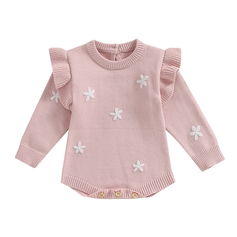 

Baby Girls Knit Sweater Romper Floral Embroidery Long Sleeve Jumpsuits Newborn Infant Toddler Cute Clothes