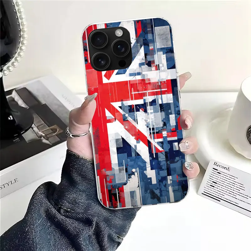 Фото Мягкий чехол для телефона с флагом Великобритании (Юнион Джек) для iPhone 11, 17 Air, 17E, 16E, 16 Pro Max, 15+, 14 Plus, 13, 12, Apple 7, SE, 8. №4