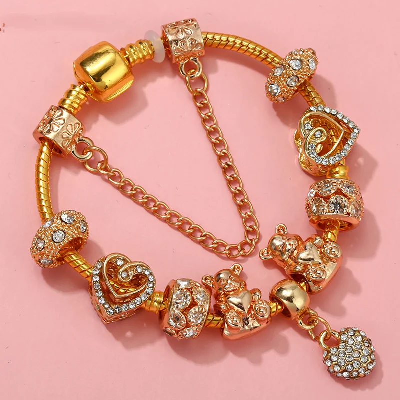 

Little Bear Heart Shape Bracelet Fit Pandora DIY S925 Silver Chain Beads Original Jewelry Handmade Accessories Wholesale