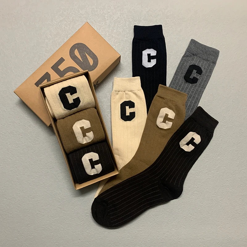 

3 пары/упаковка, теплые хлопковые носки с надписью C