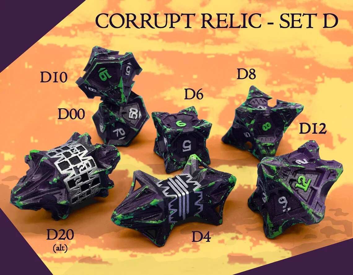 

7 Pcs Radiant Relic Set Cusdie Dagger Metal D&D Dice Corrupt Radiation Relics Of Dog Head Man Laboratory Dice Alloy Crafts