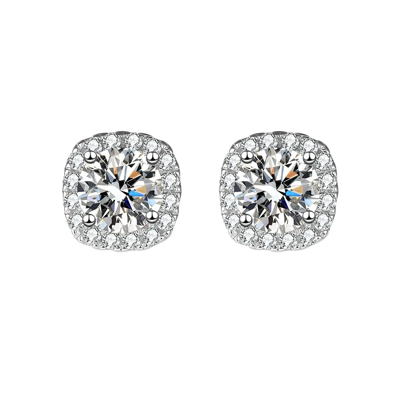 

Moissanite stud earrings S925 sterling silver luxury square bag Moissanite diamond earrings girls piercing jewelry