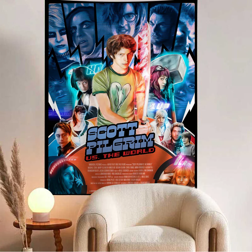 Vintage Movie Scott Pilgrim Vs. The World Cartoon Tapestry Art Science Fiction Room Home Decor