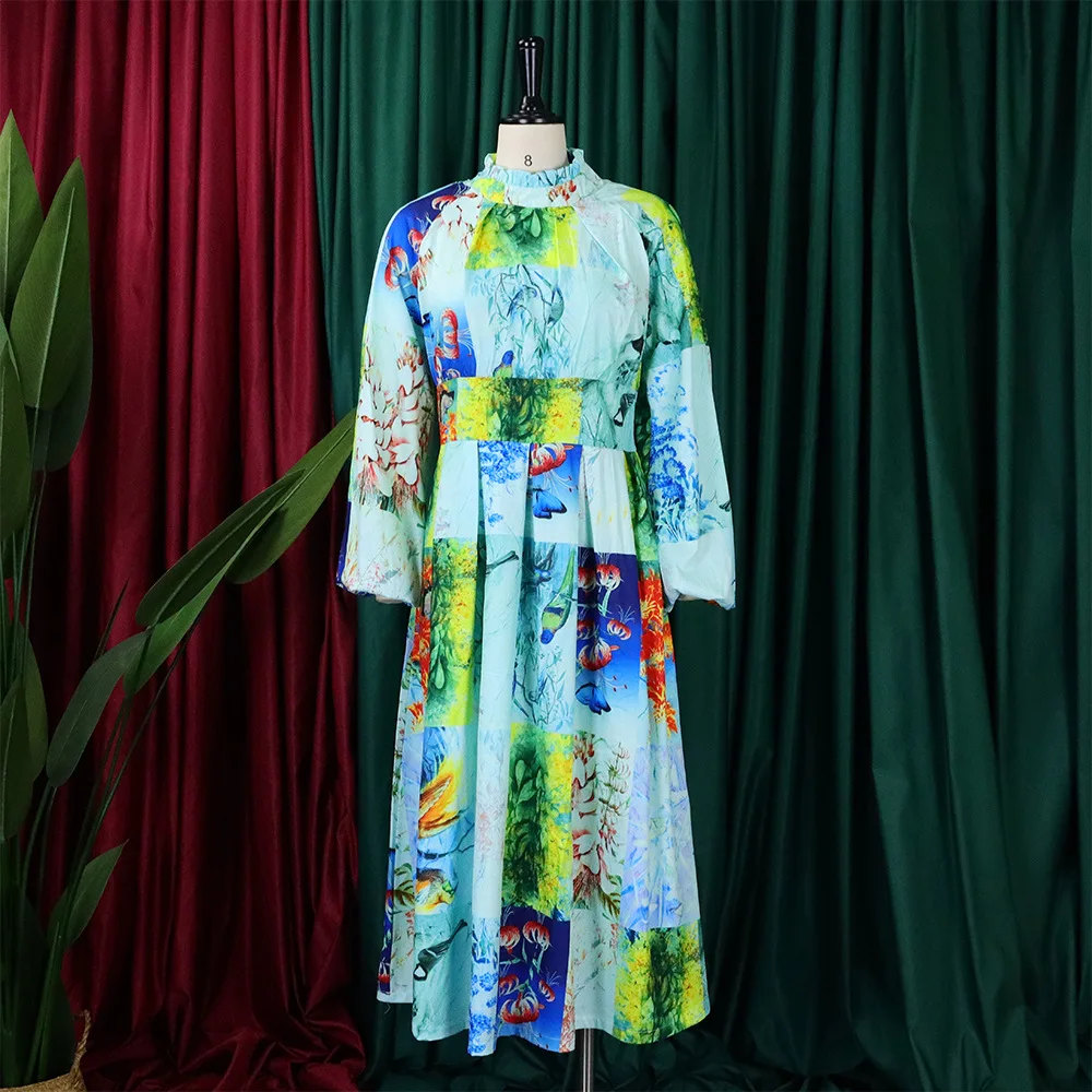 Plus Size Floral Women Dress Patchwork Print Elegant Loose Cloth Casual Luxury Long Robe 2023 Summer Evening Party New In Dress