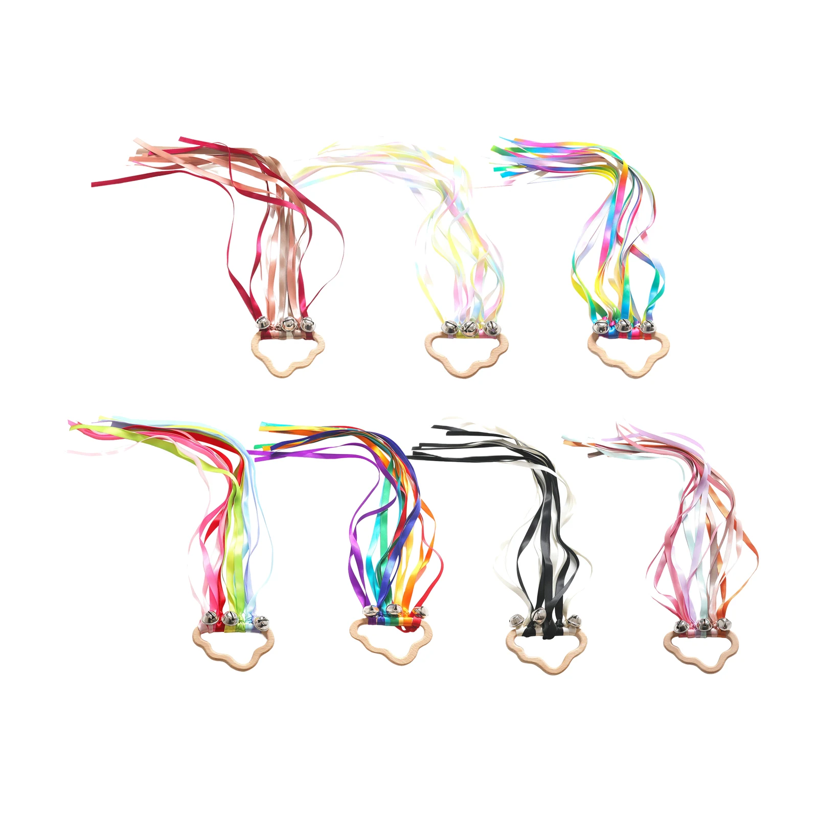 

Rainbow Hand Bells Ribbon Streamer Ribbon Molar Wooden for Boys Girls Kids Holiday Celebration Dancing Sporting