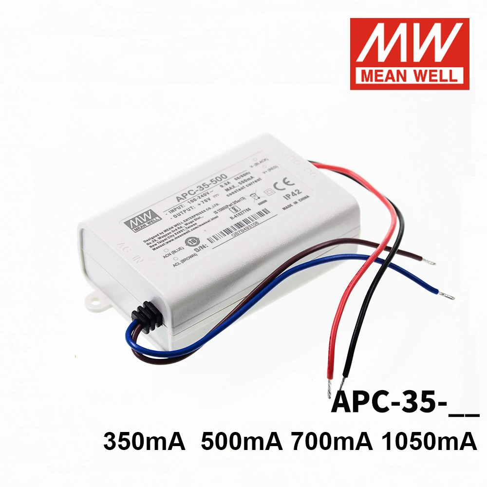 

Оригинальный светодиодный драйвер Mean Well APC-35 85-264 в переменный ток в постоянный ток Ма 35 Вт одиночный выходной импульсный источник питания IP42