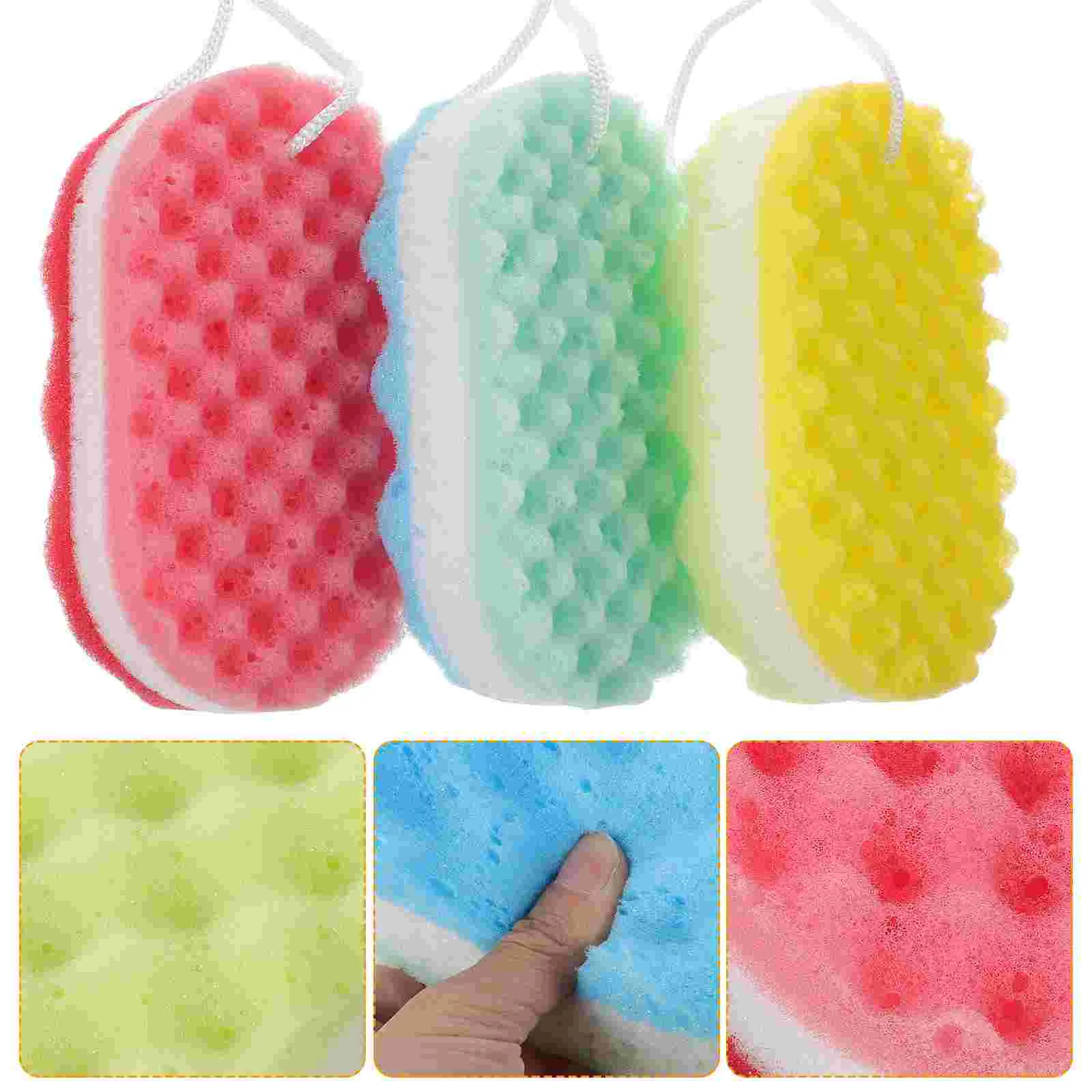 

3Pcs Oval Bathing Sponges Double- sided Bathing Sponge Reusable Body Cleaning Sponges Exfoliating Sponges Bathroom Colourful