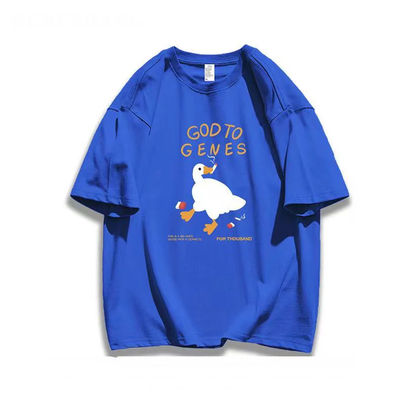 

Летняя хлопковая футболка для мужчин, большая винтажная женская футболка большого размера с изображением белого гуся, смешная дизайнерска...