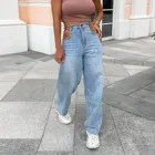 Новинка 2021, уличные джинсы, Свободные повседневные джинсовые брюки с широкими штанинами, женские длинные брюки, повседневные Прямые джинсы с высокой талией