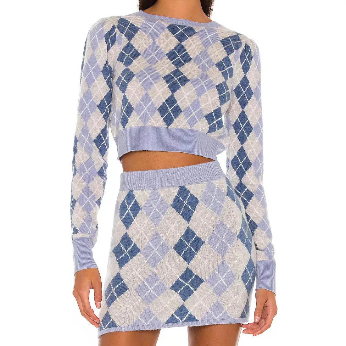 

Long Sleeve Pullover Sweater with Skirts Autumn 2022 Boho Knitted Skirt Set for Women Casual Ethnic Embroidery Plaid Sweater Set