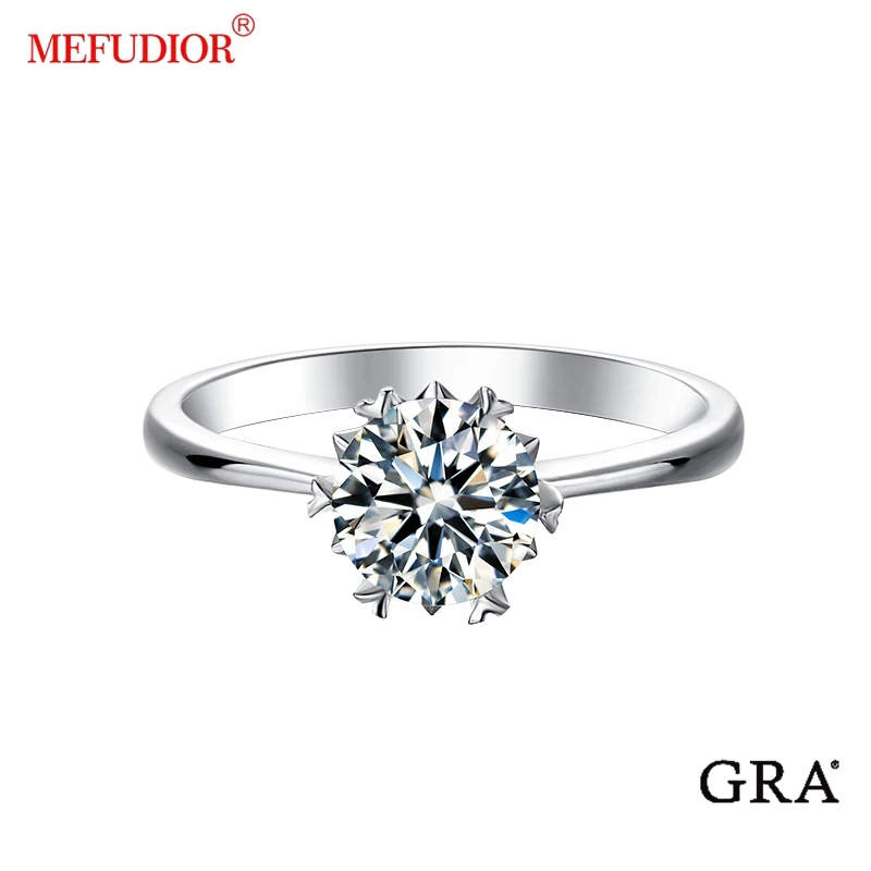 

Snowflake 18K White Gold Sterling Silver Ring for Women 1.0ct Round Moissanite Diamond Wedding Band Bridal Jewelry M01A