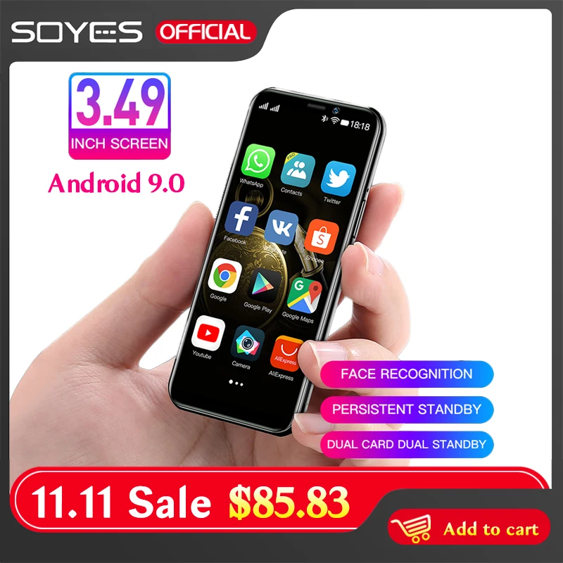 Cena Oryginalny SOYES S10-H Mini Telefon Komórkowy 3.5 ''ekran 4G LTE 3GB RAM 64GB ROM Android 9.0 Face ID Odblokuj Inteligentny Telefon Celulares