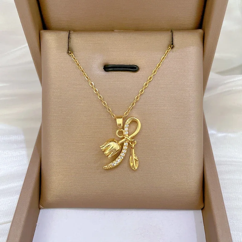 Женская цепочка из нержавеющей стали с подвеской Орхидея