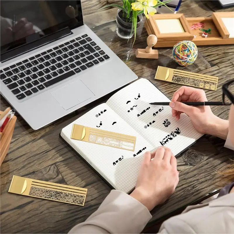 Фото Набор латунных зажимов M12K (3 шт.) с 2 тонкими ручками, для трафаретов для планеров и дневников (3 узоров), декоративный аксессуар для блокнотов №4