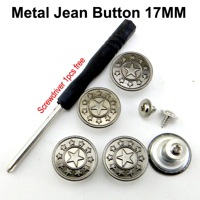 15PCS Gun Black Stars Jeans Button  Pants Jeans Perfect Fits Waist Adjust No Nail Jean Button Screwdriver MJB-441