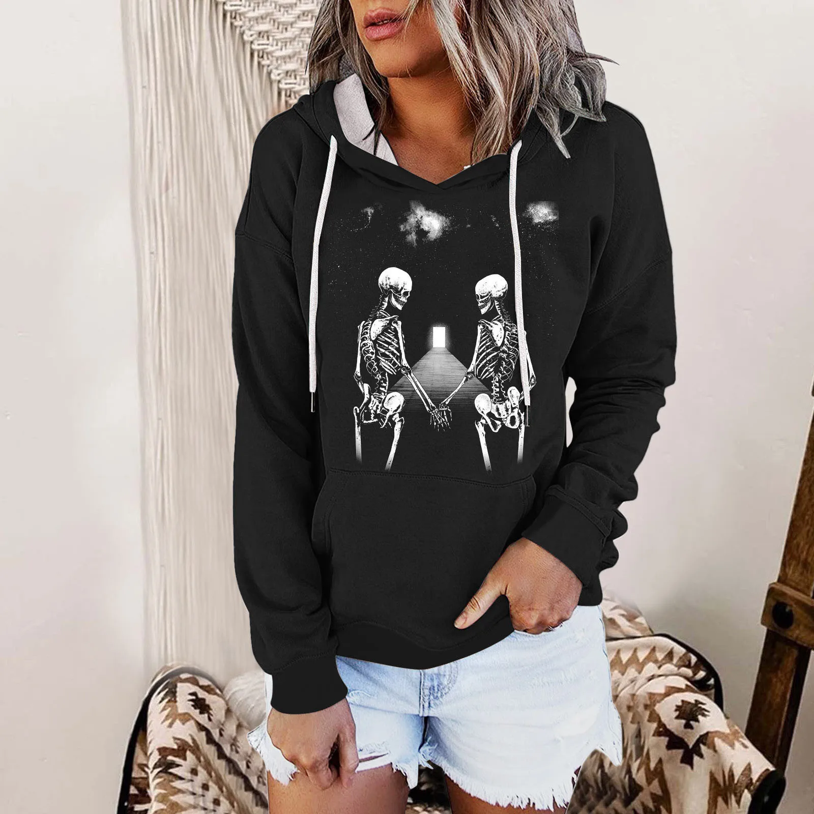 

Womens 2022 Hooded Collar Drawstring Hoodie Ladies Quarter Zip Fleece Zip Sweater Woman Ladies Lightweight Hooded Sweatshirt